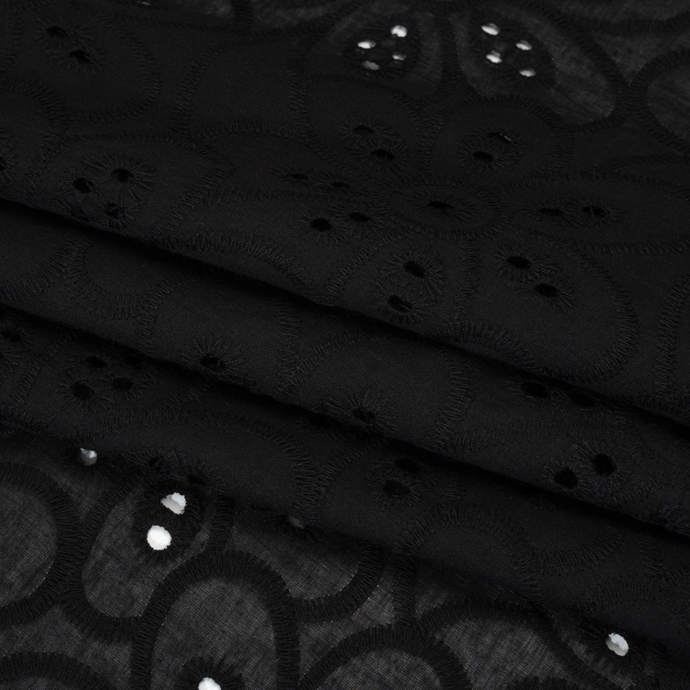 Embroidered Eyelet Cotton Voile - Black Big Flowers - Naomi Collection