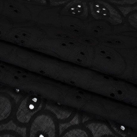 Embroidered Eyelet Cotton Voile - Black Big Flowers - Naomi Collection