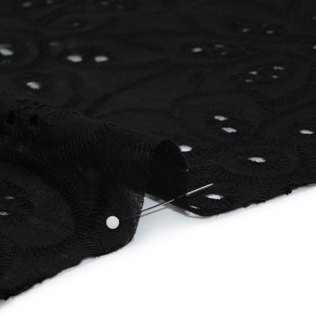 Embroidered Eyelet Cotton Voile - Black Big Flowers - Naomi Collection
