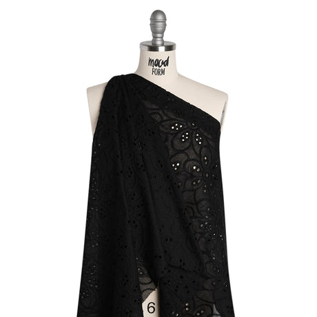 Embroidered Eyelet Cotton Voile - Black Big Flowers - Naomi Collection
