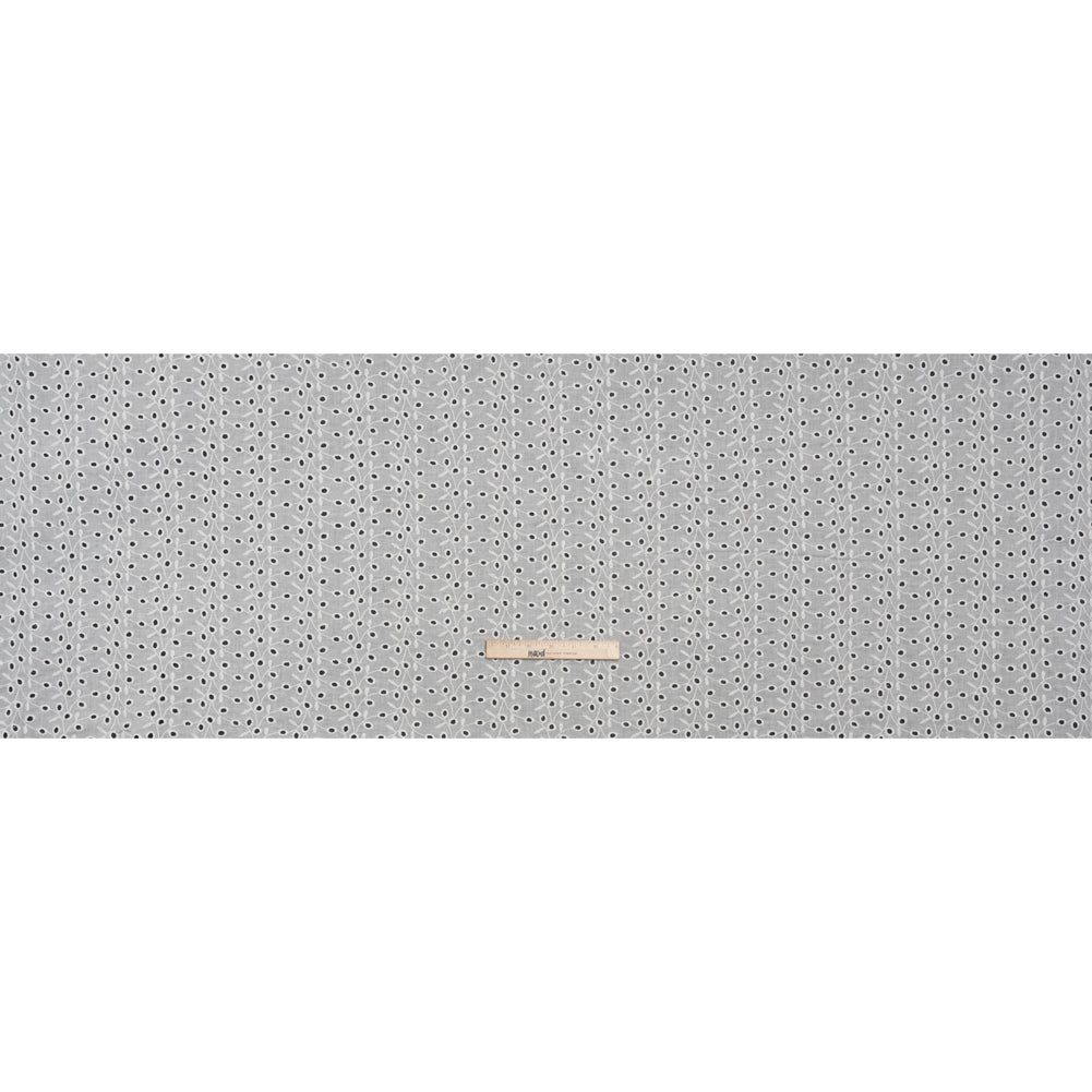 Embroidered Eyelet Cotton Voile - White Leafy Vines - Naomi Collection