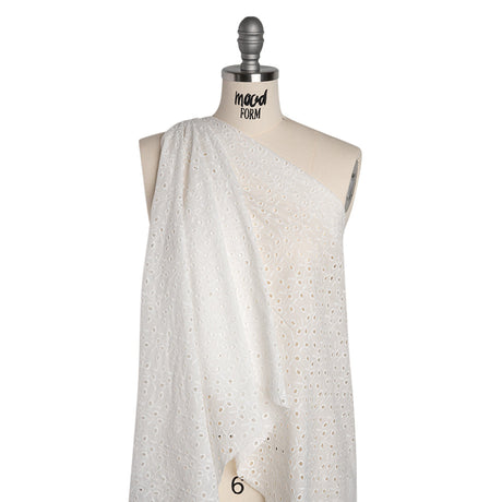Embroidered Eyelet Cotton Voile - White Leafy Vines - Naomi Collection
