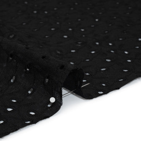Embroidered Eyelet Cotton Voile - Black Leafy Vines - Naomi Collection