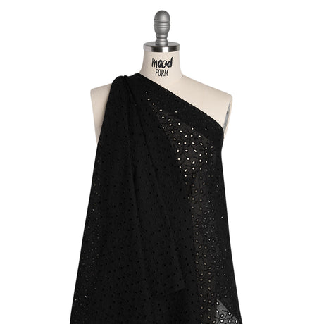 Embroidered Eyelet Cotton Voile - Black Leafy Vines - Naomi Collection