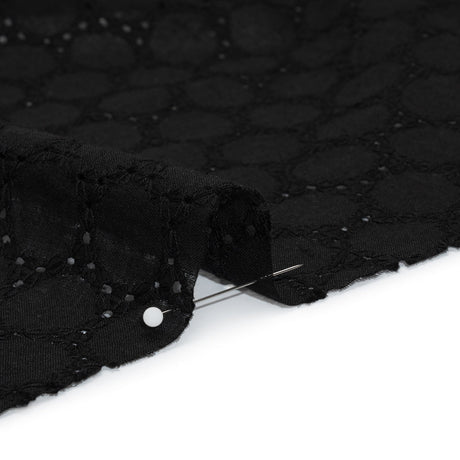 Embroidered Eyelet Cotton Voile - Black Circles of Circles - Naomi Collection
