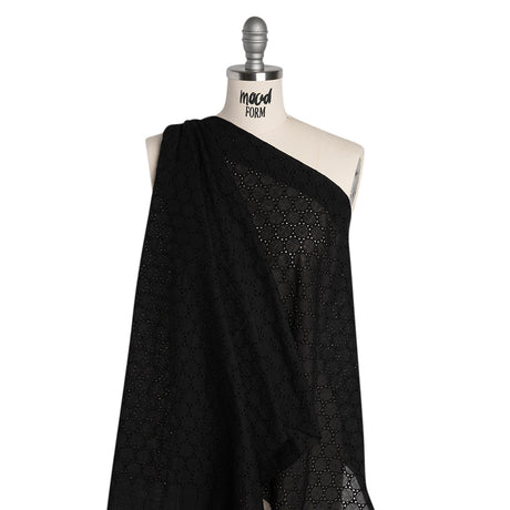 Embroidered Eyelet Cotton Voile - Black Circles of Circles - Naomi Collection