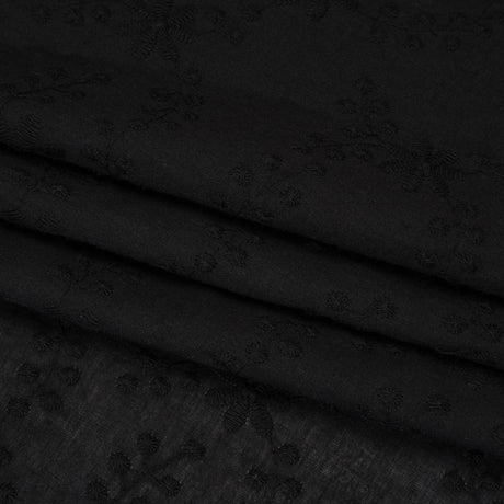 Embroidered Eyelet Cotton Voile - Black Flowers on Branches - Naomi Collection