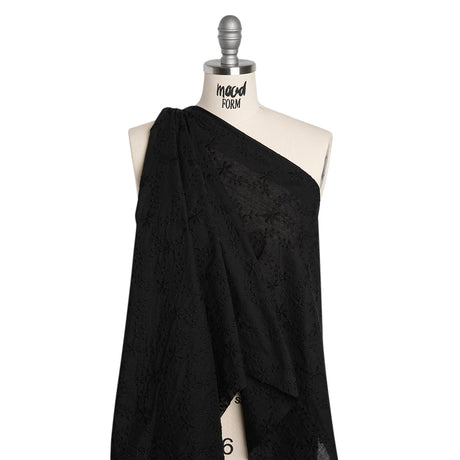 Embroidered Eyelet Cotton Voile - Black Flowers on Branches - Naomi Collection