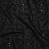 Embroidered Eyelet Cotton Voile - Black Wavy Daisy Vines - Naomi Collection
