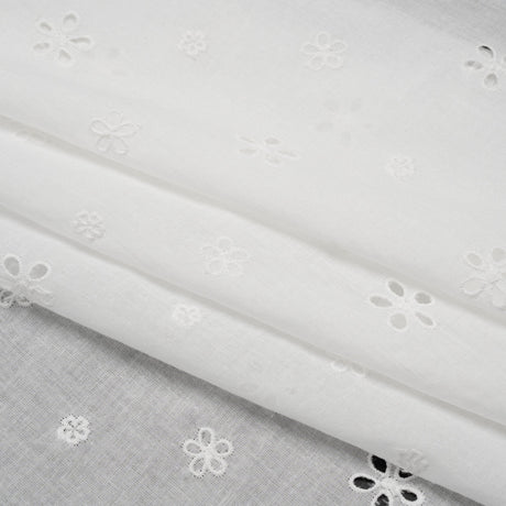 Embroidered Eyelet Cotton Voile - White Floating Flowers - Naomi Collection