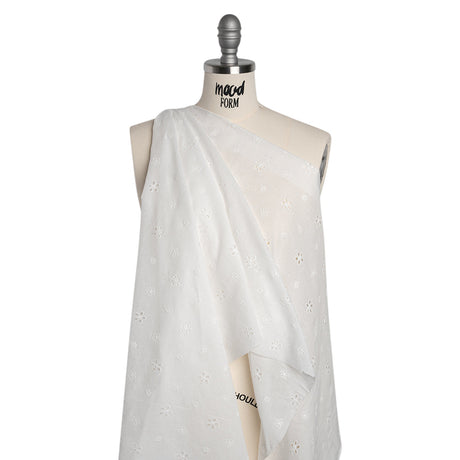 Embroidered Eyelet Cotton Voile - White Floating Flowers - Naomi Collection