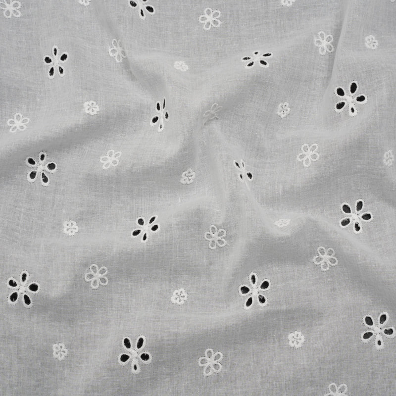 Embroidered Eyelet Cotton Voile - White Floating Flowers - Naomi Collection