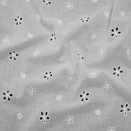 Embroidered Eyelet Cotton Voile - White Floating Flowers - Naomi Collection