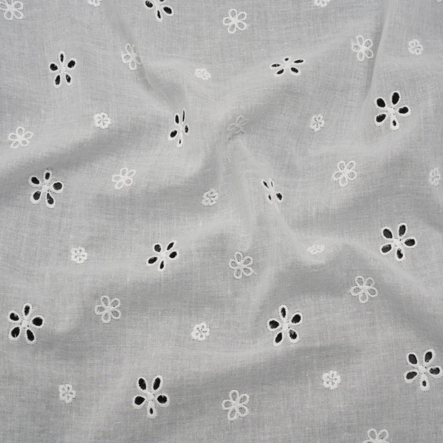 Embroidered Eyelet Cotton Voile - White Floating Flowers - Naomi Collection