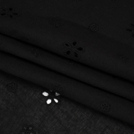 Embroidered Eyelet Cotton Voile - Black Floating Flowers - Naomi Collection