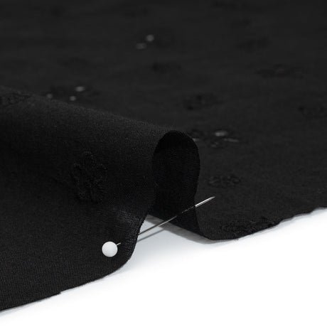 Embroidered Eyelet Cotton Voile - Black Floating Flowers - Naomi Collection