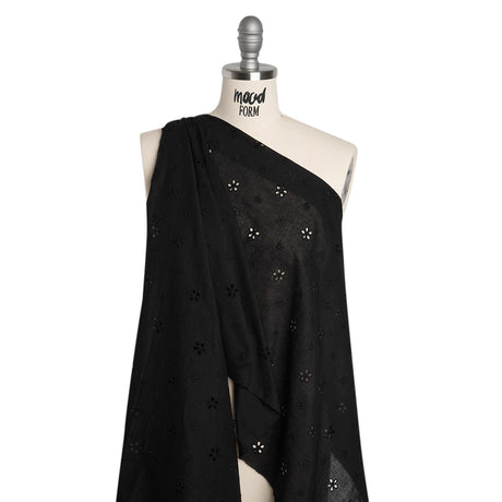 Embroidered Eyelet Cotton Voile - Black Floating Flowers - Naomi Collection