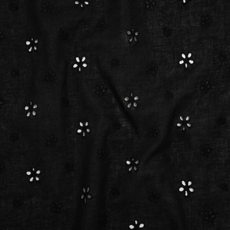 Embroidered Eyelet Cotton Voile - Black Floating Flowers - Naomi Collection