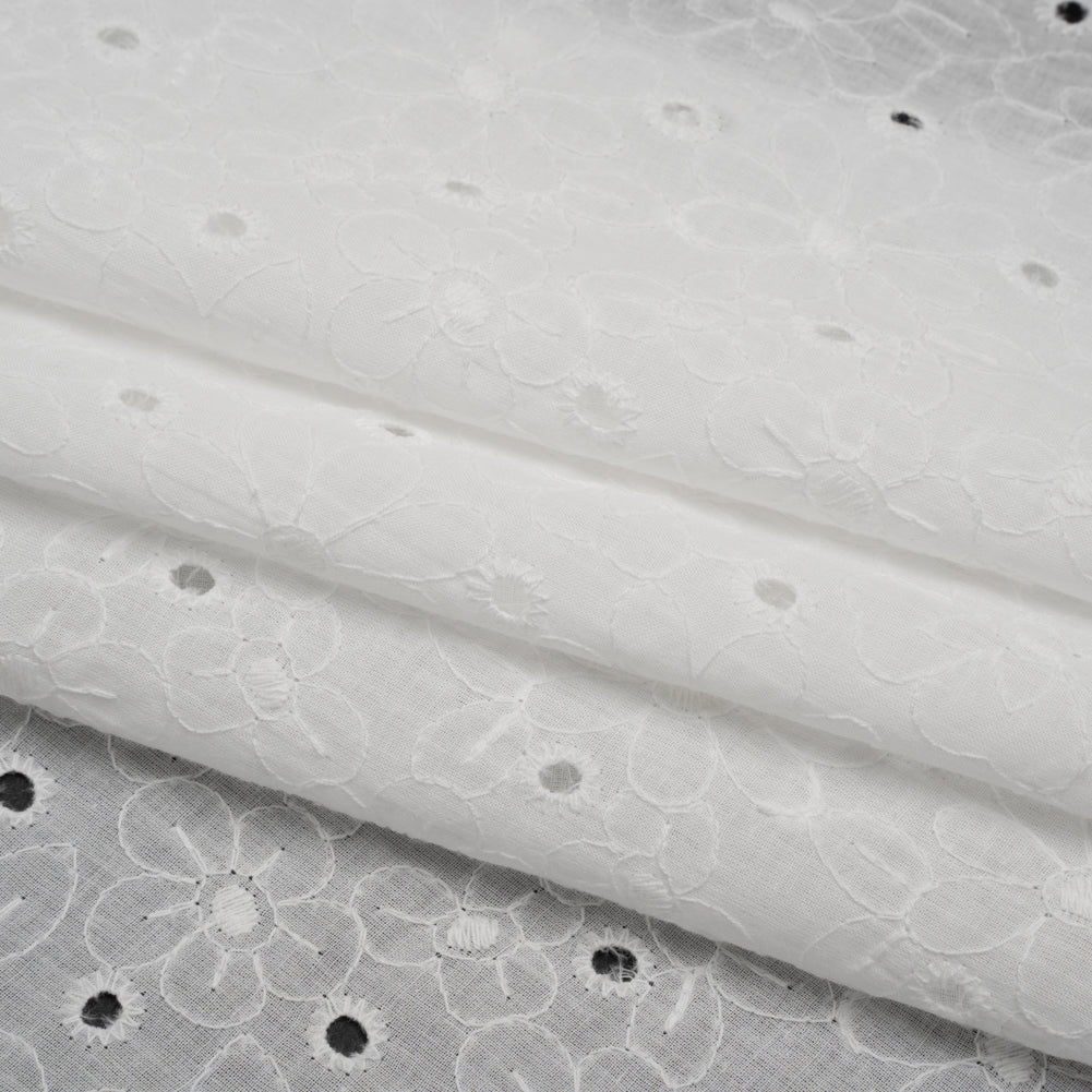 Embroidered Eyelet Cotton Voile - White Field of Flowers - Naomi Collection