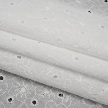 Embroidered Eyelet Cotton Voile - White Field of Flowers - Naomi Collection