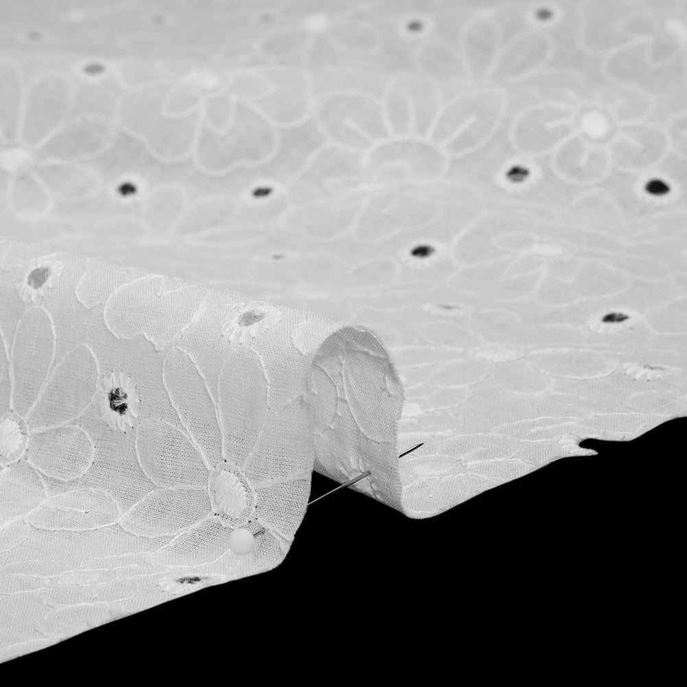 Embroidered Eyelet Cotton Voile - White Field of Flowers - Naomi Collection