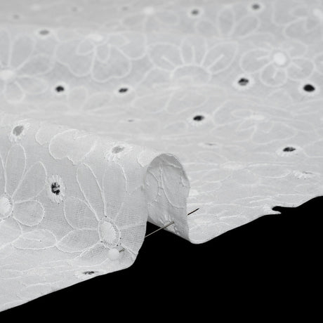 Embroidered Eyelet Cotton Voile - White Field of Flowers - Naomi Collection