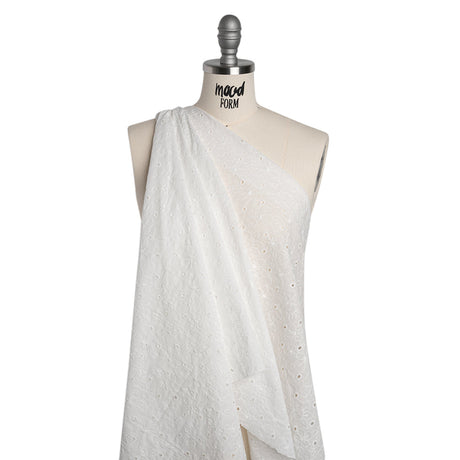 Embroidered Eyelet Cotton Voile - White Field of Flowers - Naomi Collection