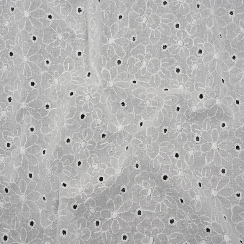 Embroidered Eyelet Cotton Voile - White Field of Flowers - Naomi Collection