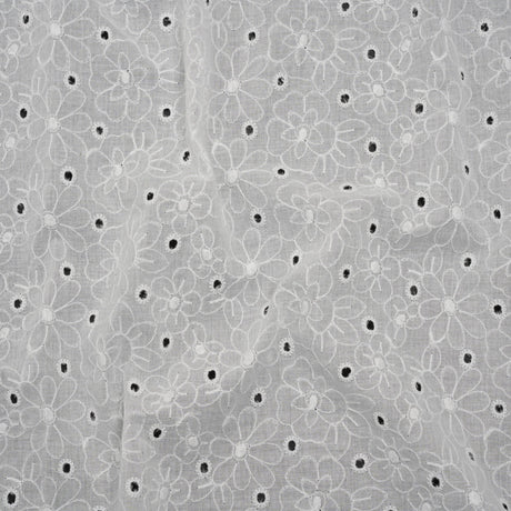 Embroidered Eyelet Cotton Voile - White Field of Flowers - Naomi Collection
