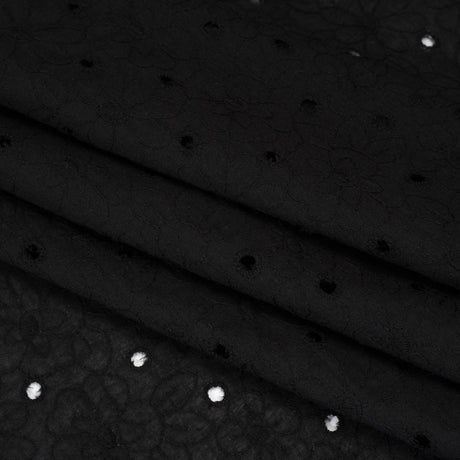 Embroidered Eyelet Cotton Voile - Black Field of Flowers - Naomi Collection