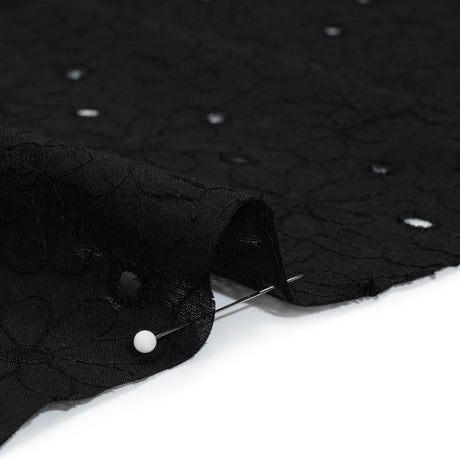 Embroidered Eyelet Cotton Voile - Black Field of Flowers - Naomi Collection