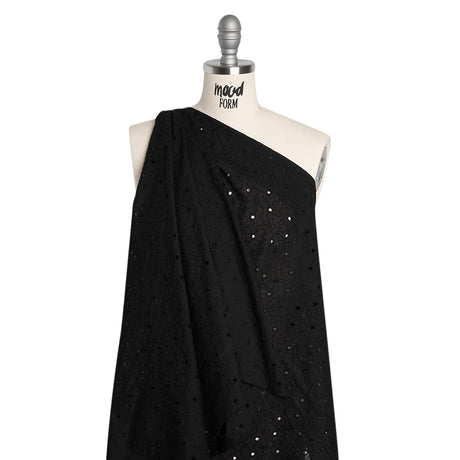 Embroidered Eyelet Cotton Voile - Black Field of Flowers - Naomi Collection