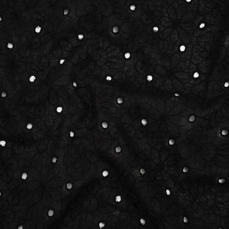 Embroidered Eyelet Cotton Voile - Black Field of Flowers - Naomi Collection