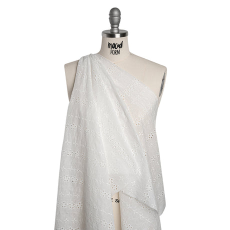 Embroidered Eyelet Cotton Voile - White Rows of Flowers - Naomi Collection