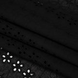 Embroidered Eyelet Cotton Voile - Black Rows of Flowers - Naomi Collection
