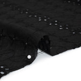 Embroidered Eyelet Cotton Voile - Black Rows of Flowers - Naomi Collection