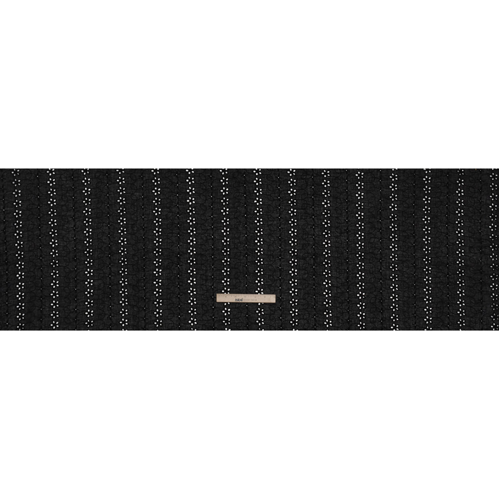 Embroidered Eyelet Cotton Voile - Black Rows of Flowers - Naomi Collection