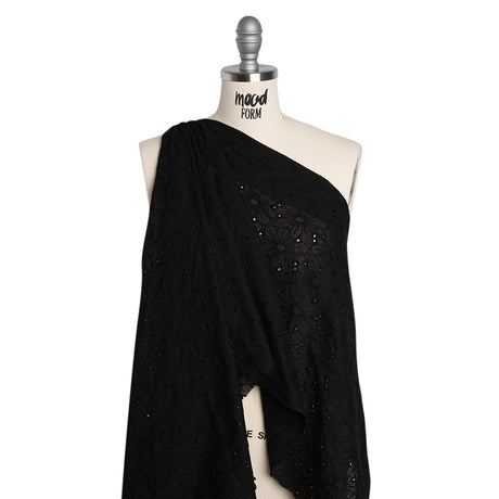 Embroidered Eyelet Cotton Voile - Black All-Over Flowers - Naomi Collection