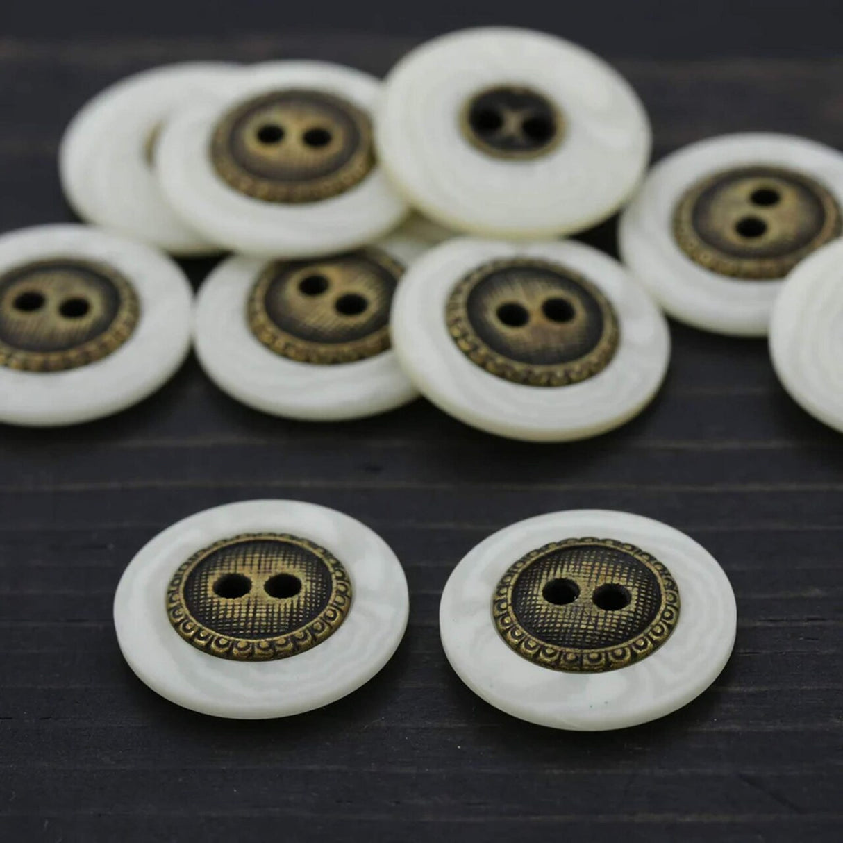 12 Pieces Ivory and Bronze Small Buttons 5/8 Inch