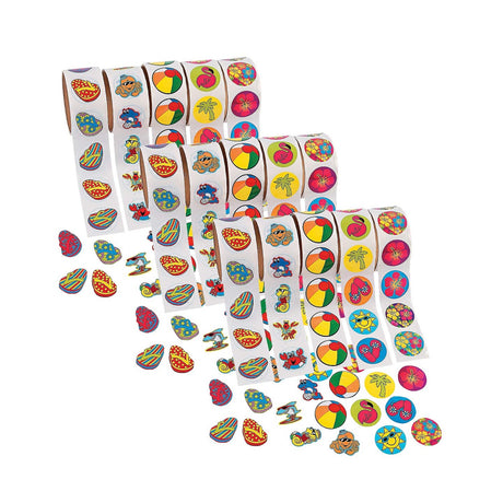 1 1/2" Multicolor Tropical Rolls of Sticker Assortment 500 Stickers