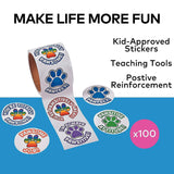 2 1/4" Multicolor Motivational Paw Print Sticker Roll 100 Pc