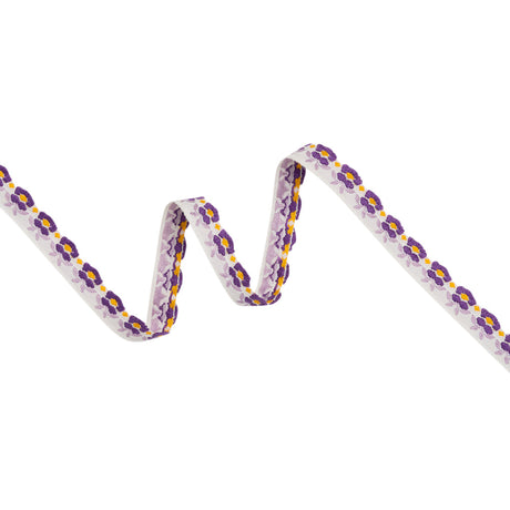 Cotton Jacquard Ribbon - 0.5" - Purple, Lilac and Yellow Blooming Flowers
