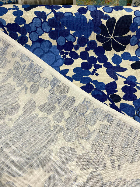 Waverly Blossom Cotton Linen Canvas Fabric - Indigo Blue Floral, 54" Width (1 Yard)