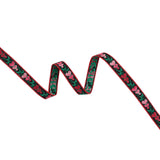 Cotton Jacquard Ribbon - 0.5" - Red, Green and Black Heart Flowers