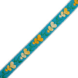 Cotton Jacquard Ribbon - 0.5" - Yellow, Blue and Green Heart Flowers