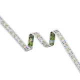 Jacquard Ribbon - 0.625" - Pink, Baby Blue and Green Striped Flowers