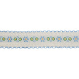 Jacquard Ribbon with Scalloped Edges - 0.875" - French Blue, White and Green Little Daisies and Dots