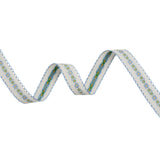 Jacquard Ribbon with Scalloped Edges - 0.875" - French Blue, White and Green Little Daisies and Dots