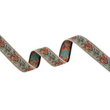Jacquard Ribbon - 1" - White, Red and Green Rustic Roses