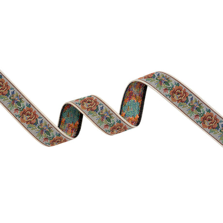 Jacquard Ribbon - 1" - White, Red and Green Rustic Roses